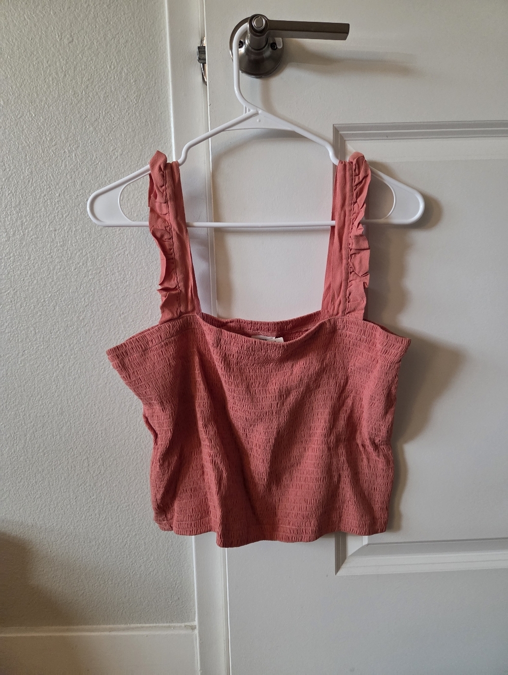 Pink /Victoria's Secret/ Coral Pink Smocked Crop Top with Ruffled Straps
